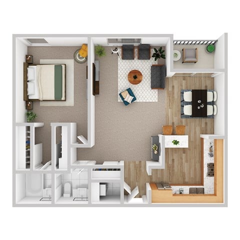 Floor plan for 1 bed, 1 bath, 956 sqft